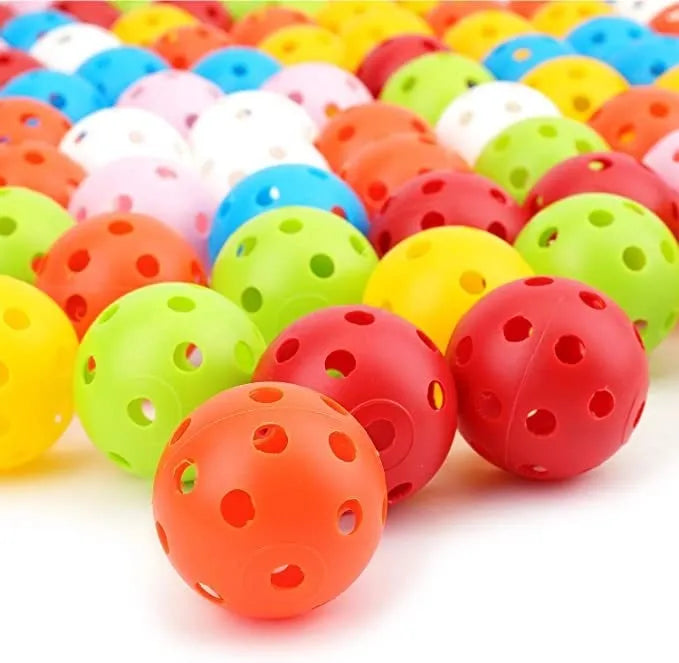 Multi-colour 42mm golf practice balls in blue, green, orange, red, white and yellow colours