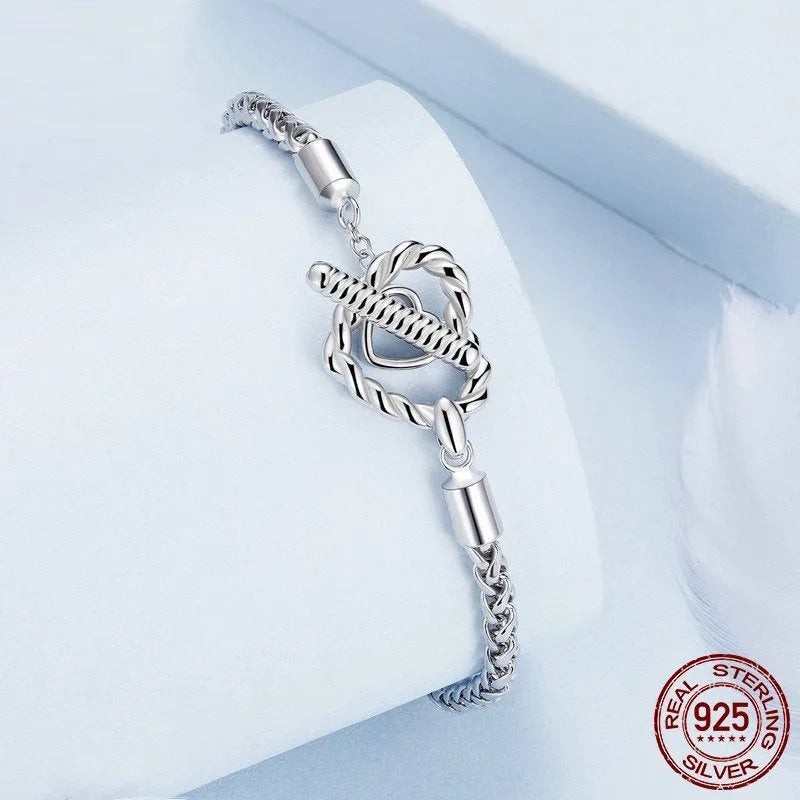 Original Niche S925 sterling silver heart-shaped bracelet for women, silver colour, size 17CM, fashion OL style