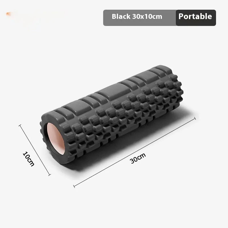 EVA foam roller for fitness in multiple sizes and colours including black, grey, pink, and blue