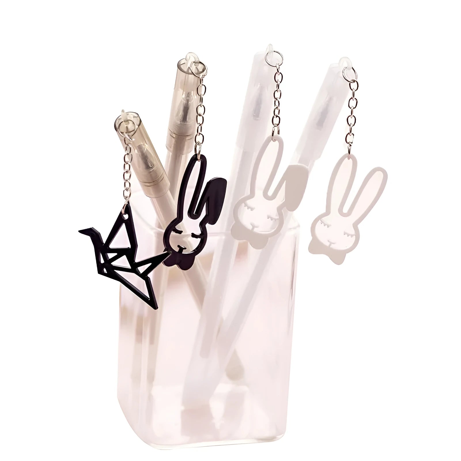 0.38mm gel pen with paper crane or rabbit pendant charm on 17cm plastic pen