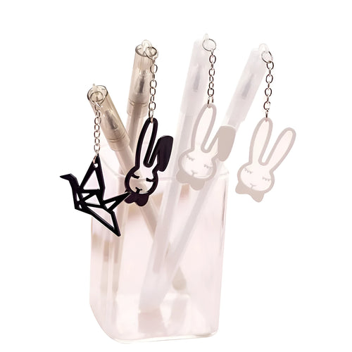 0.38mm gel pen with paper crane or rabbit pendant charm on 17cm plastic pen