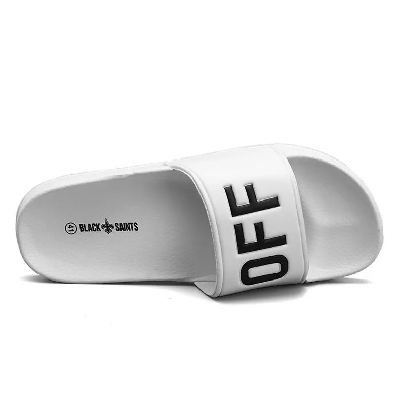 Personalised men's open toe slippers with viscose upper and rubber sole in black and white colour options