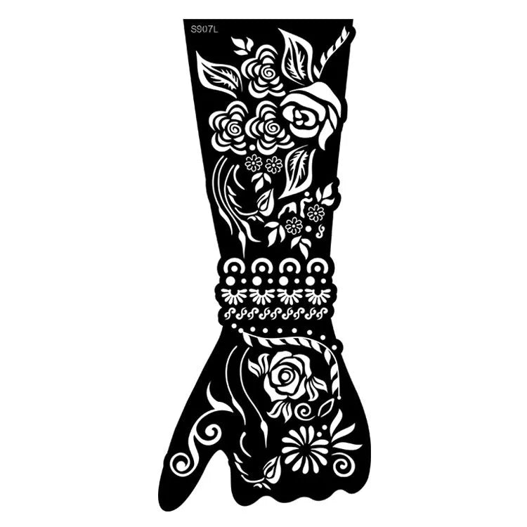 Geometric hollow template tattoo stickers showing intricate cut-out patterns for tattoo stencil applications