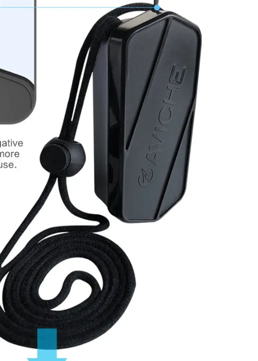 Black air purifier necklace pendant measuring 80mm long with plastic construction