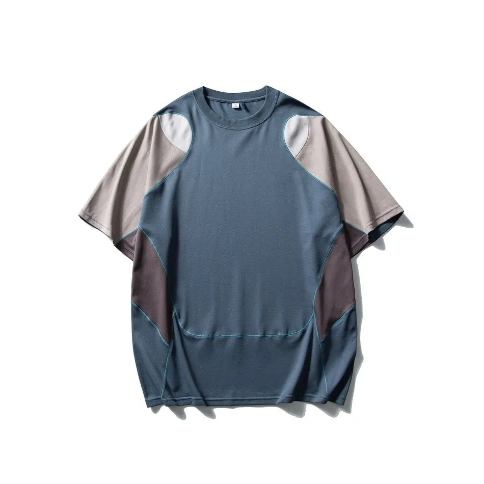 Men's loose fit cotton blend t-shirt in Galaxy Blue with short raglan sleeves and a printed design.