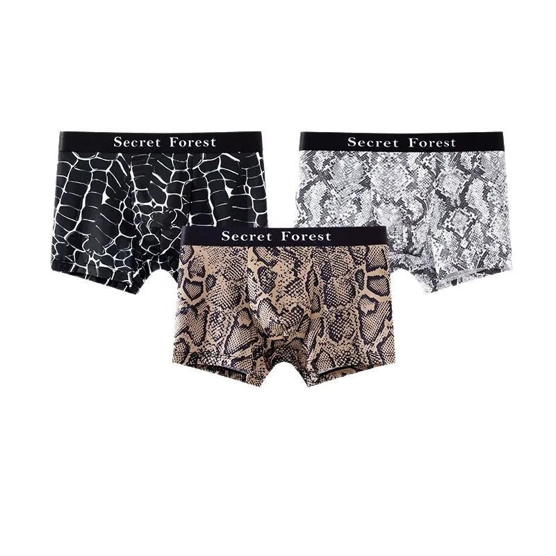 Men's loose-fit boxer shorts in black, grey, and brown colours made from thin polyester fabric.