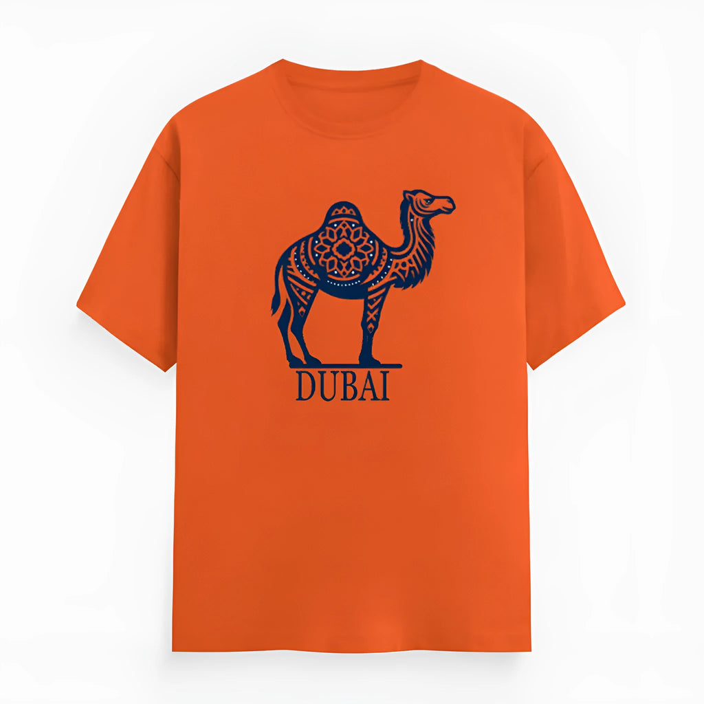 Orange loose-fitting cotton T-shirt with short sleeves and round neck