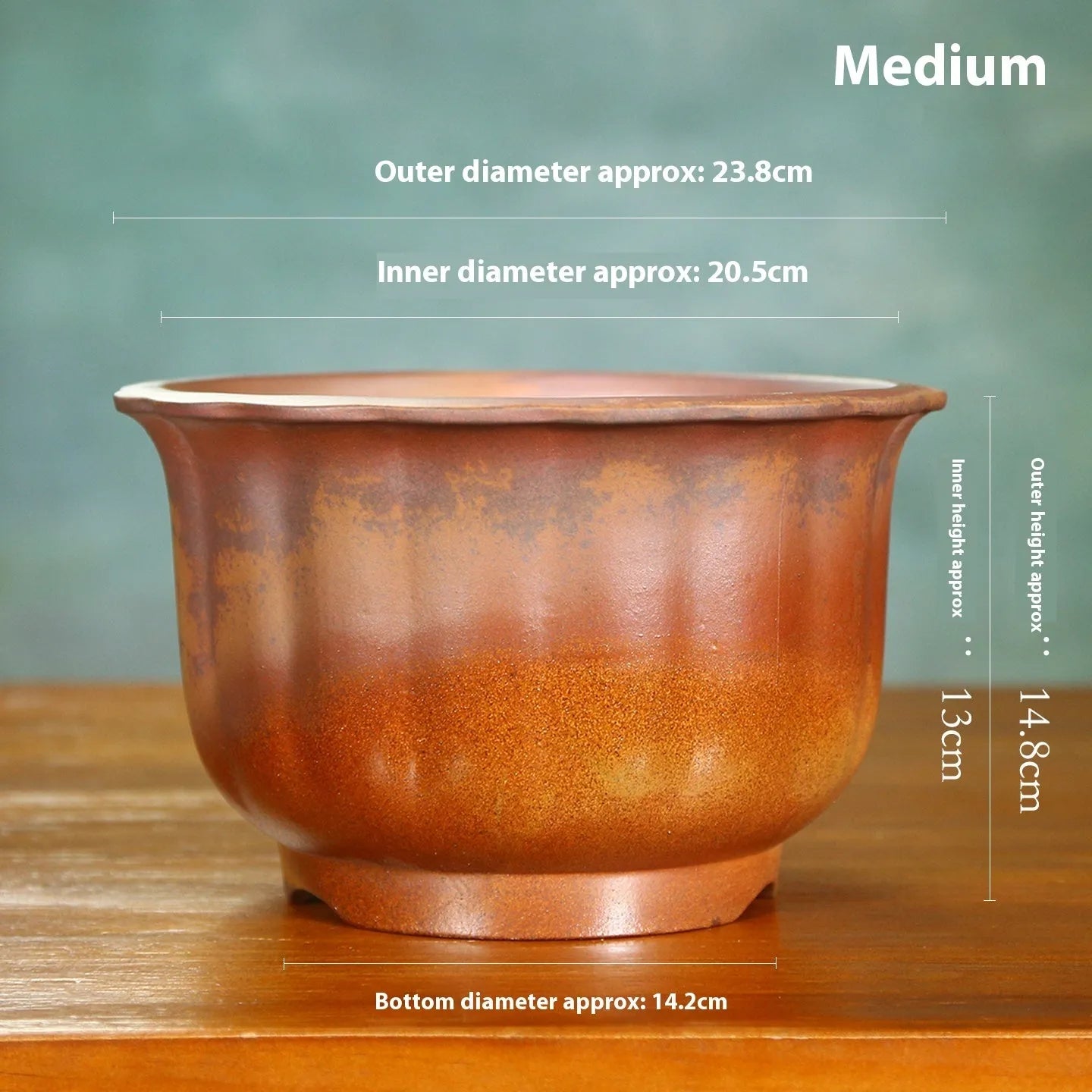 Purple sand ceramic flower pot with antique carved wood burning texture for indoor plants