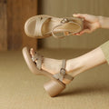 Women's open toe platform sandals in apricot colour with adjustable ankle strap