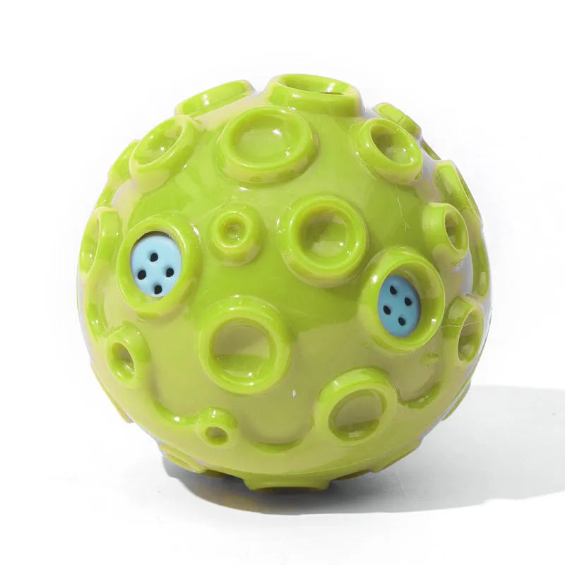 Durable natural rubber dog toy ball with meteorite-shaped bumps in multiple colour options