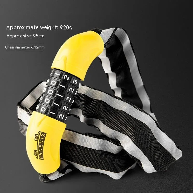 Portable black bicycle chain lock with 95cm zinc alloy chain and key chain mechanism