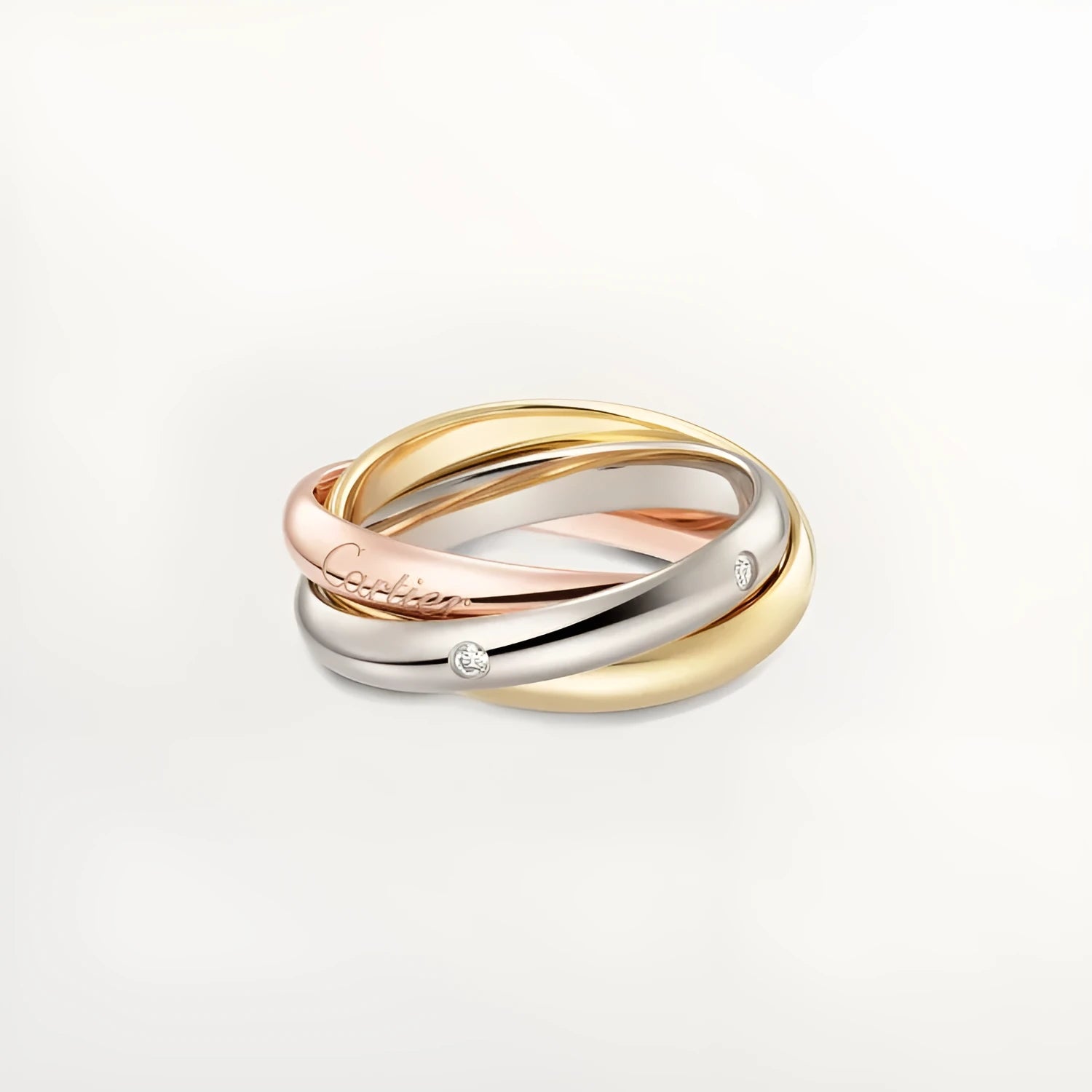 Silver couple rings showing full diamond setting and plain band options on a ring box.