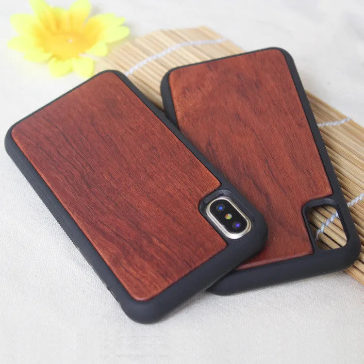 Wooden phone case with natural bamboo back and black TPU sides for iPhone
