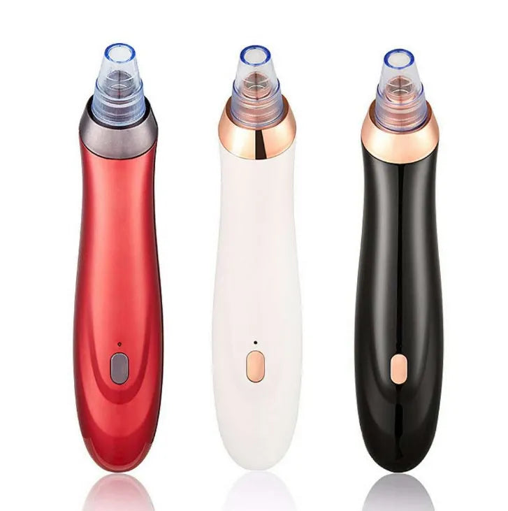 Handheld electric blackhead extractor tool with multiple nozzle tips in black colour