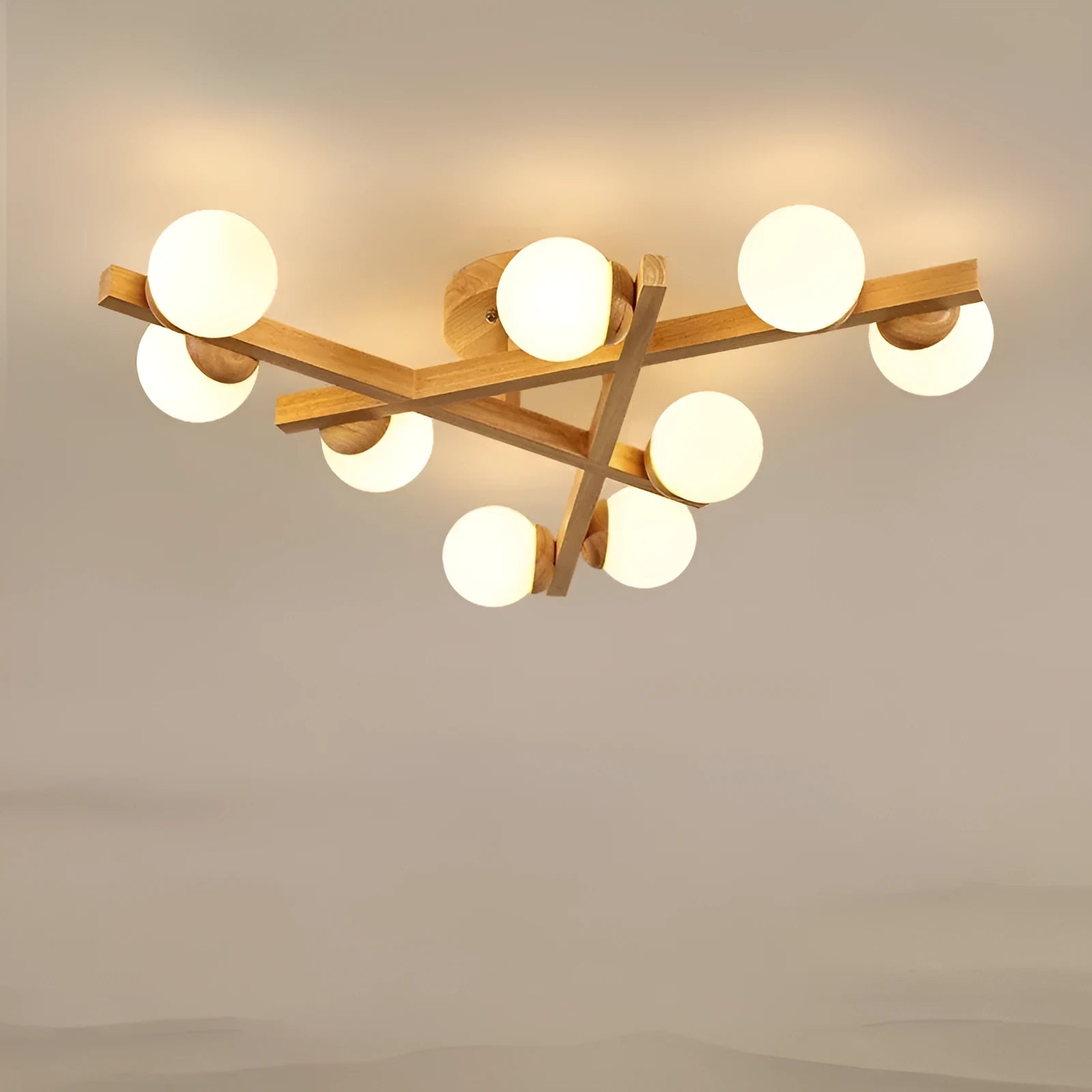 Wooden style three-head ceiling light with Nordic modern design and neutral lighting