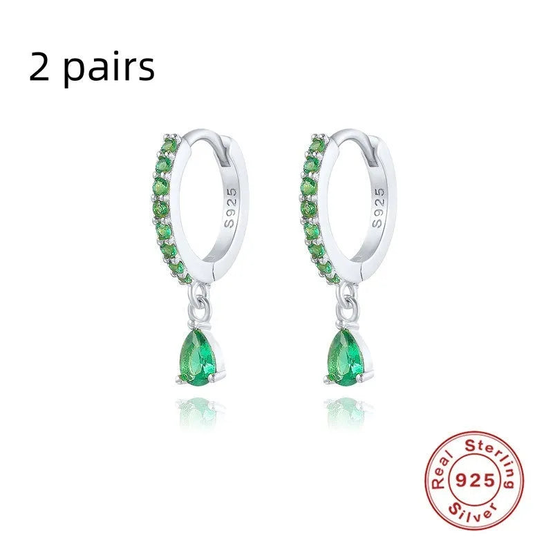 S925 sterling silver water drop earrings with geometric shape and decorative elements