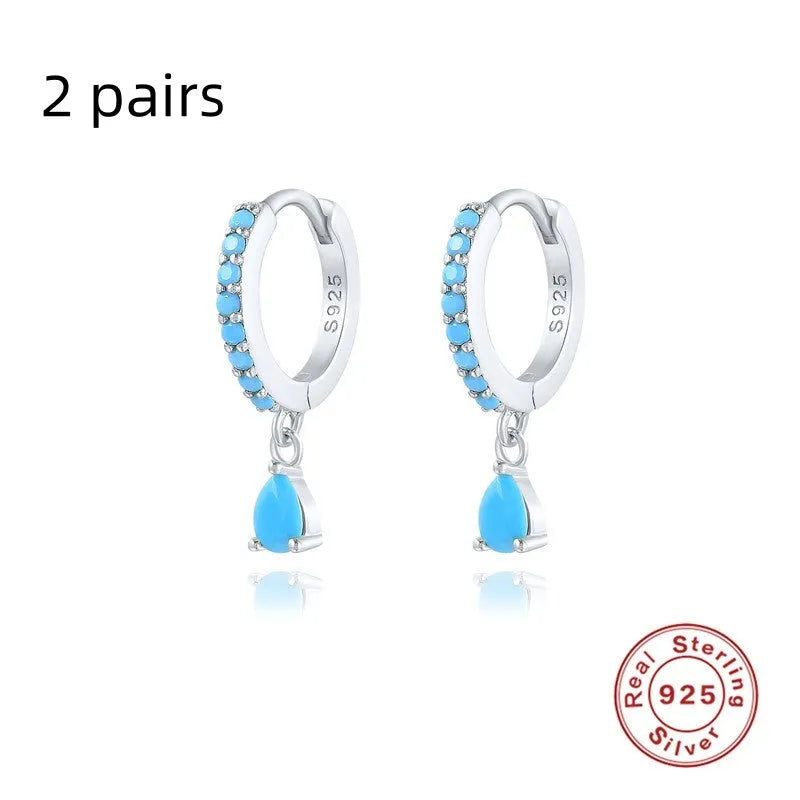 S925 sterling silver water drop earrings with geometric shape and decorative elements