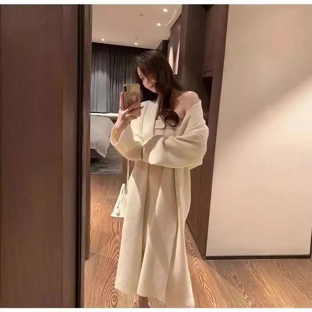 Women's gray knitted cardigan dress suit set with matching coat and flocking detail