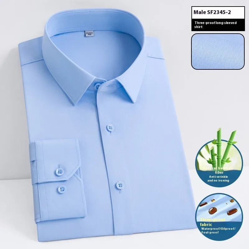 Men's bamboo fibre waterproof work shirt with square collar in slim fit business formal style
