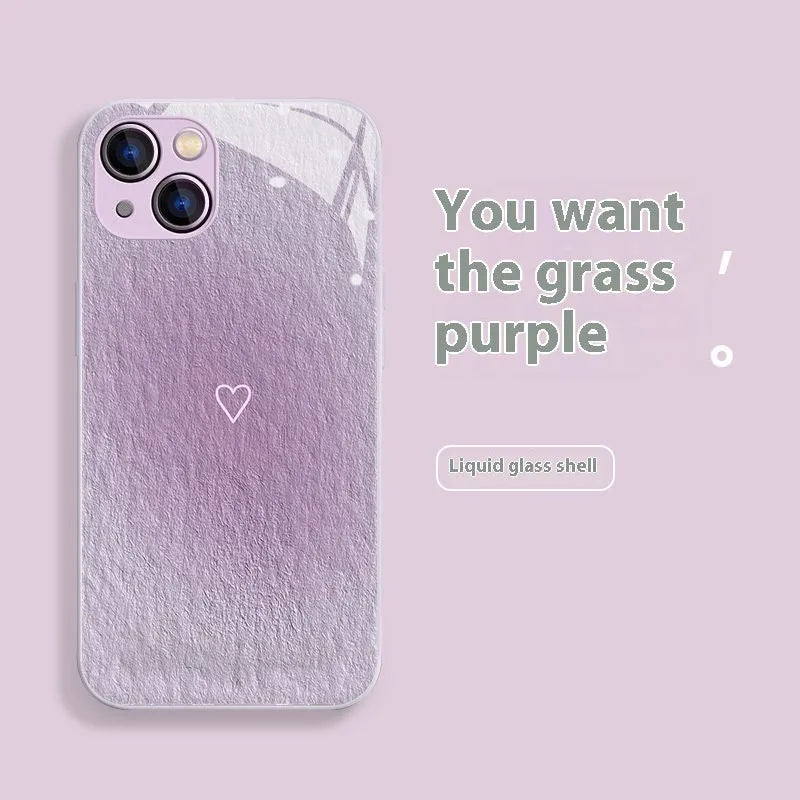 Liquid glass shockproof iPhone case with oil painting Love design for Apple iPhone
