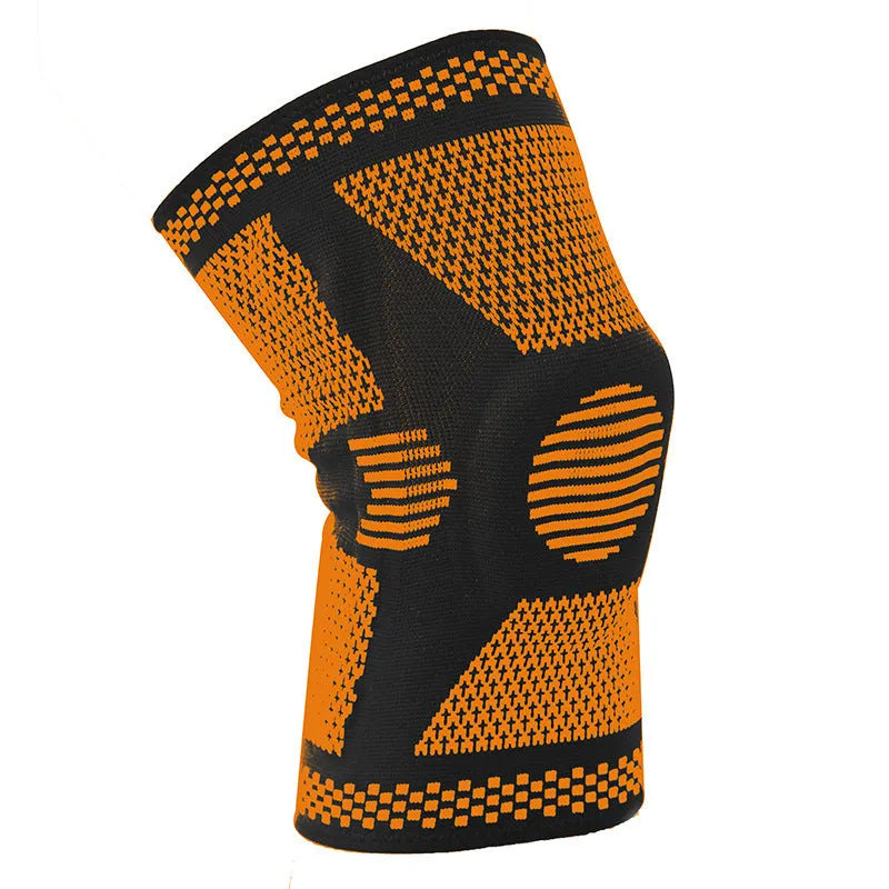 Sports knee pads with silicone spring design in blue colour showing polyamide sleeve construction