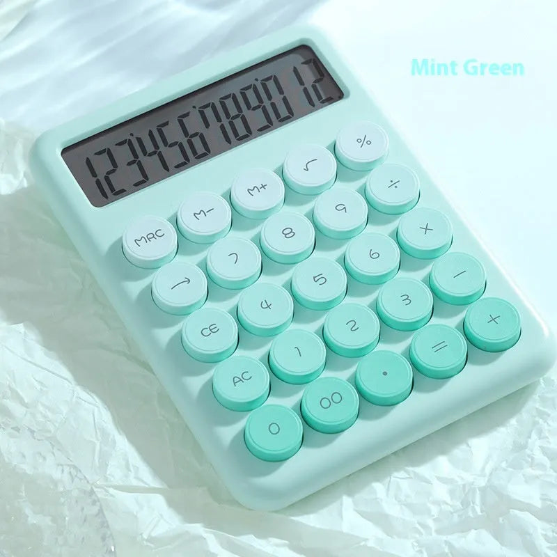 Desktop calculator with gradient colour design in violet, pink, blue or green.