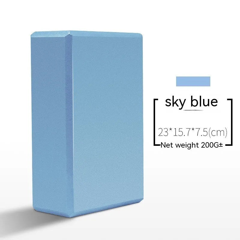 High-density EVA foam yoga block in assorted colours and prints, showing two thickness options for yoga and dance.
