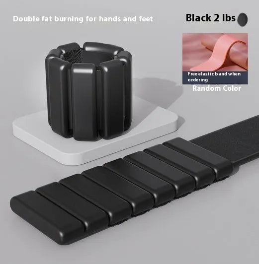 Adjustable silicone fitness bracelet with detachable 1lb or 2lb weight options in pink, black, grey and blue.