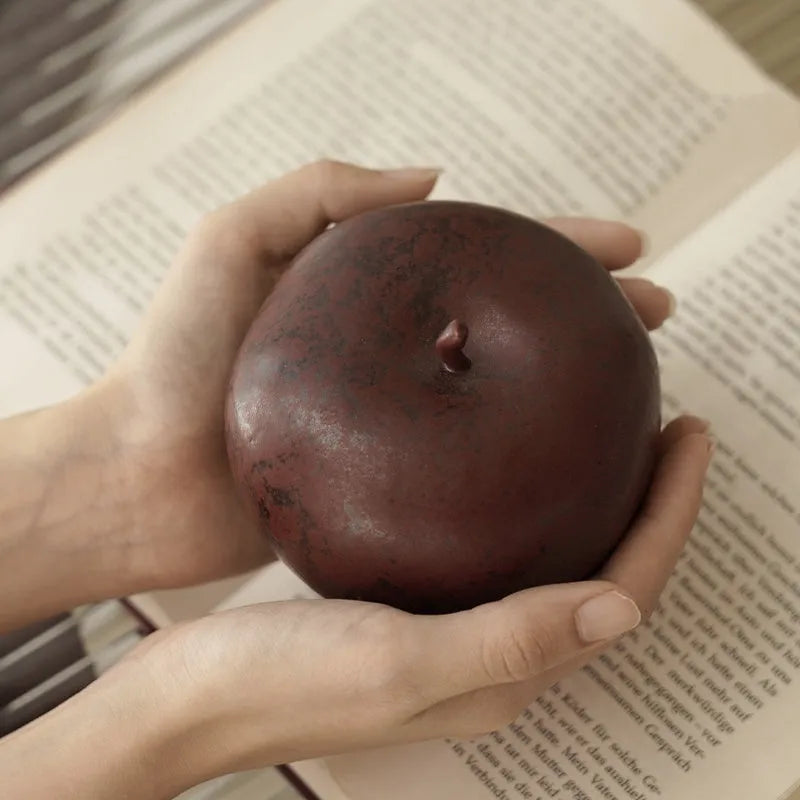 Retro Chinese ceramic apple ornament for desktop decoration in large and small size options