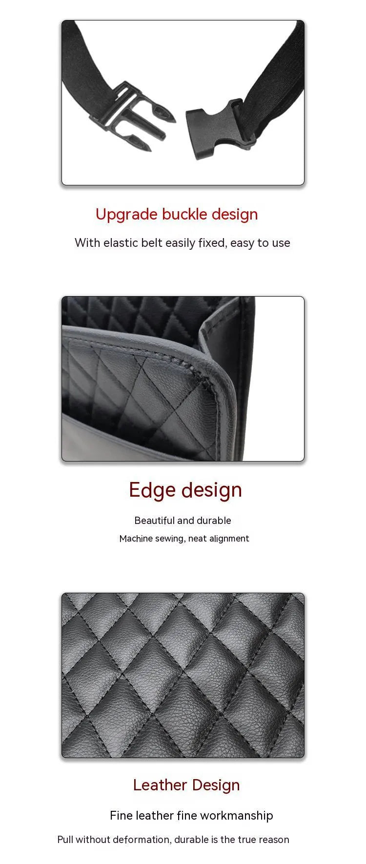 Leather hanging storage bag for car interiors in black colour
