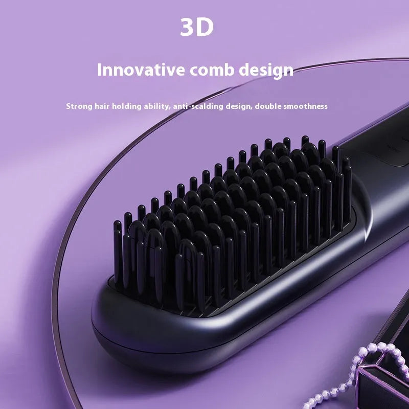Portable charging negative ion straight hair comb in white, blue, or grey with ABS construction