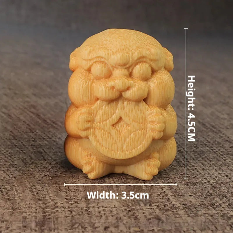 Solid bamboo Take Money carving ornament measuring 4.5cm tall and 3.5cm wide.