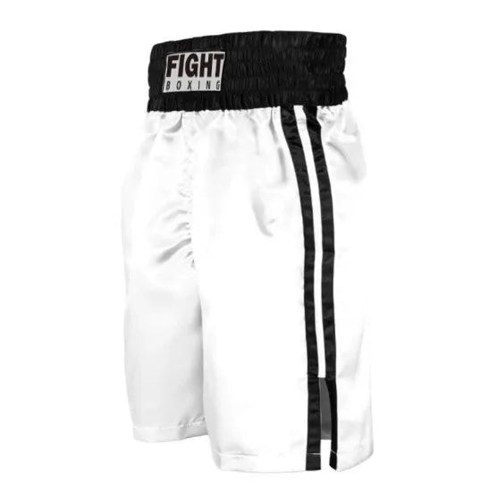 Man wearing black and white boxing shorts with side stripes during a training session