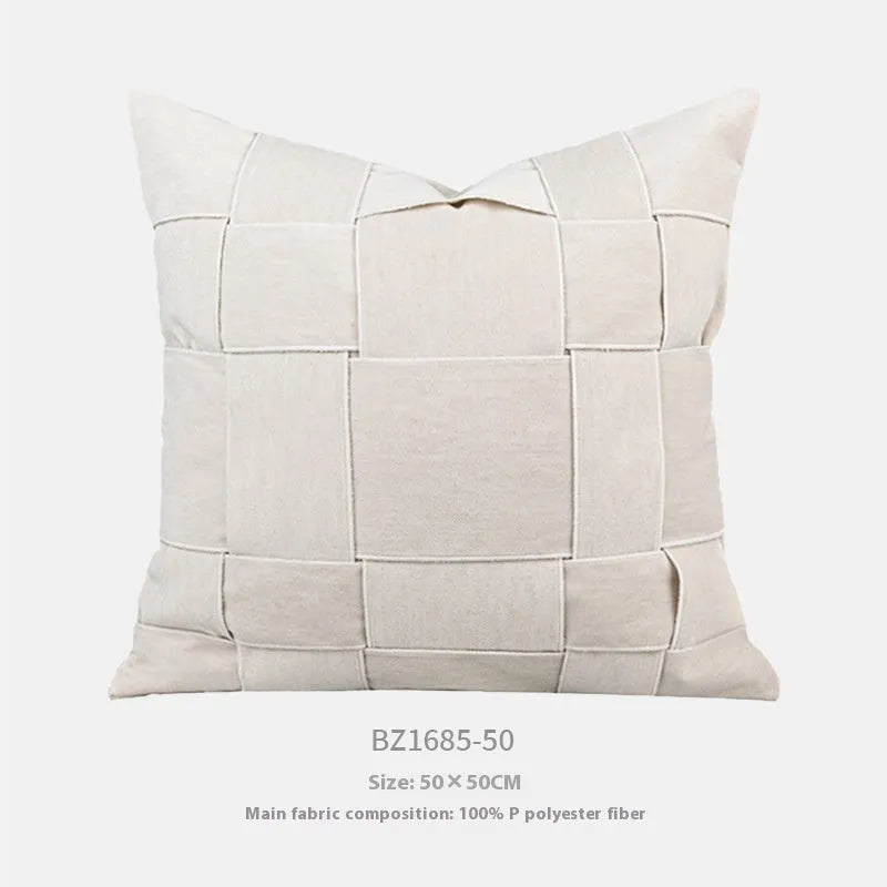 Square 50x50cm chenille woven pillow cushion on a sofa in a choice of seven colours.