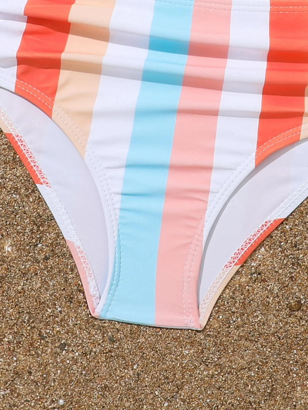 Girls printed plaid swimsuit set with briefs, polyester lining, sizes 2-3T to 11-12T, multiple colours