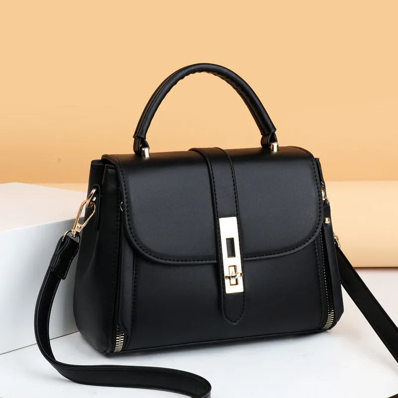 Soft PU leather women's messenger bag in a square vertical shape with an adjustable shoulder strap.