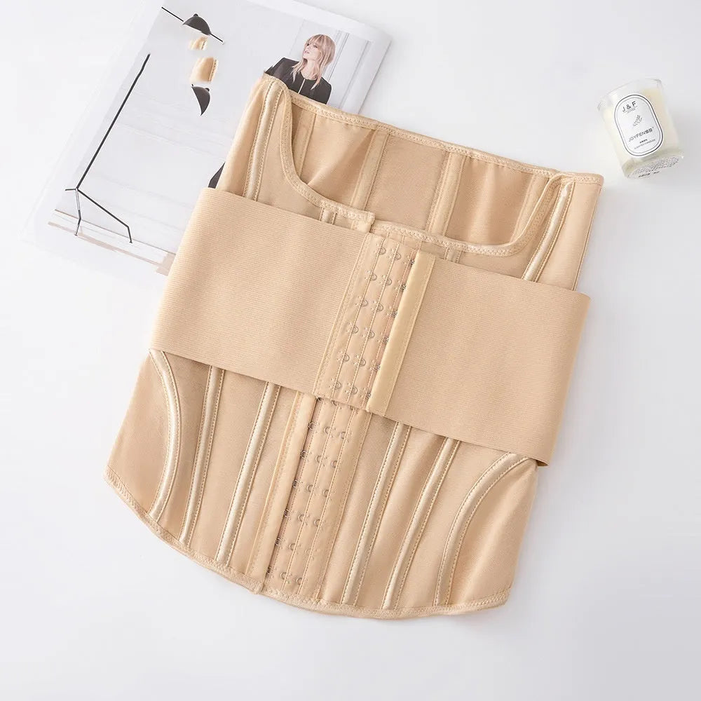 Nylon fitness belly band for waist training and tummy slimming in black or apricot colour