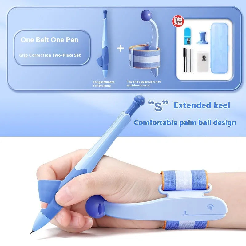 Blue Anti-hook Holder Pen Control Corrector wrist brace for pencil grip training
