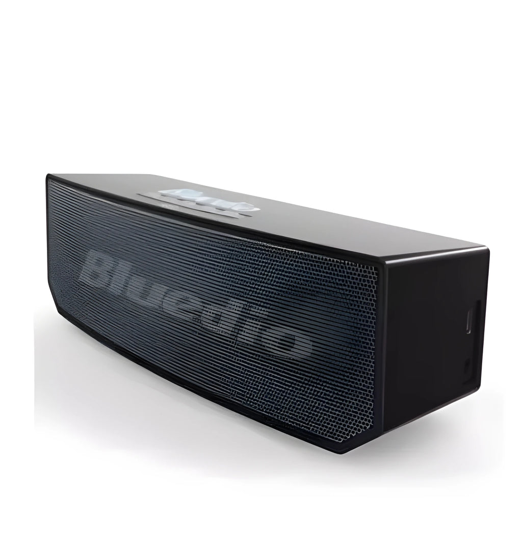 Black Bs-6 cloud smart speaker showing compact dimensions and speaker grille