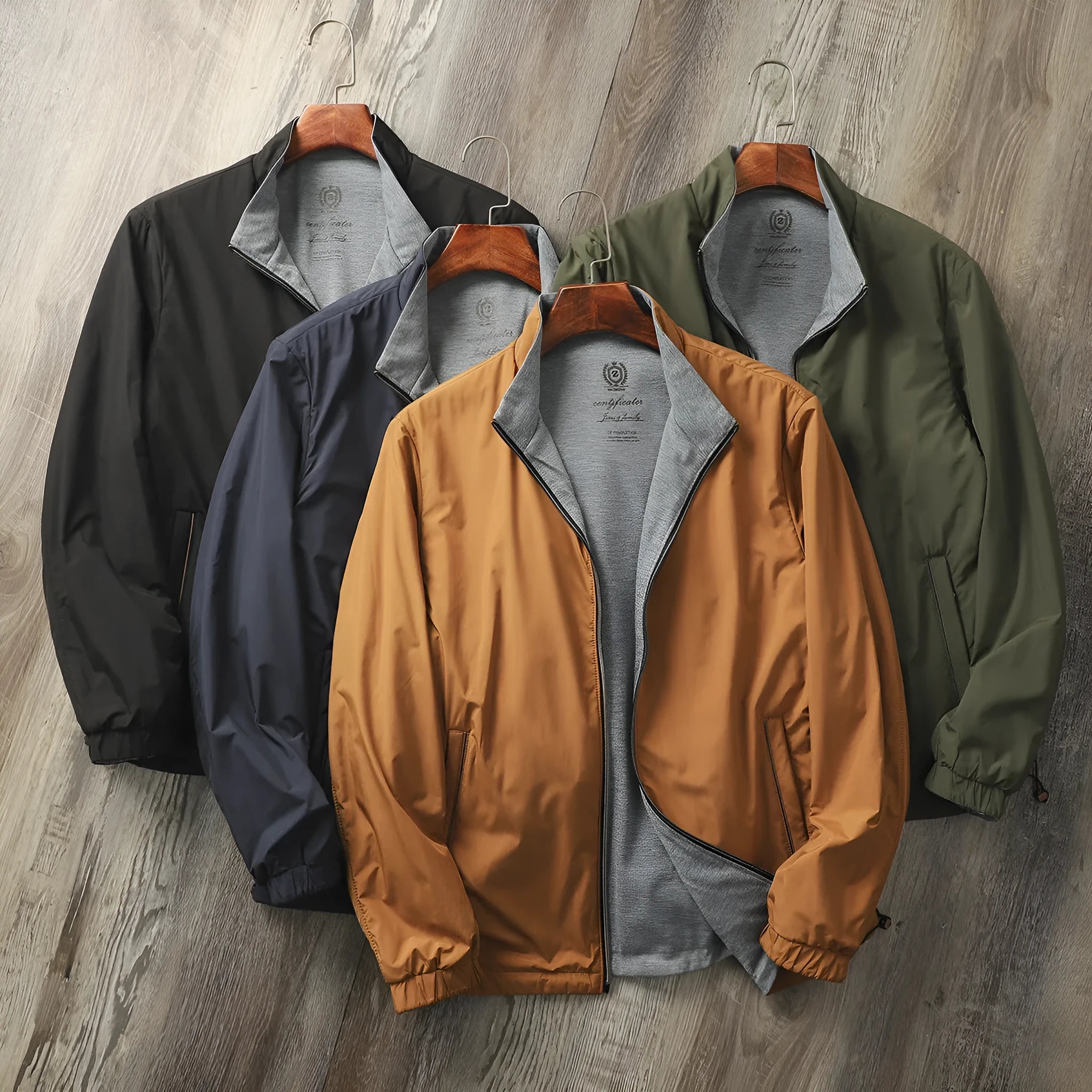 Men's stand collar casual jacket in polyester blend fabric available in multiple colours