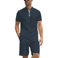 Men's solid colour polo shirt and trousers two-piece suit set in beaded bird's eye polyester fabric