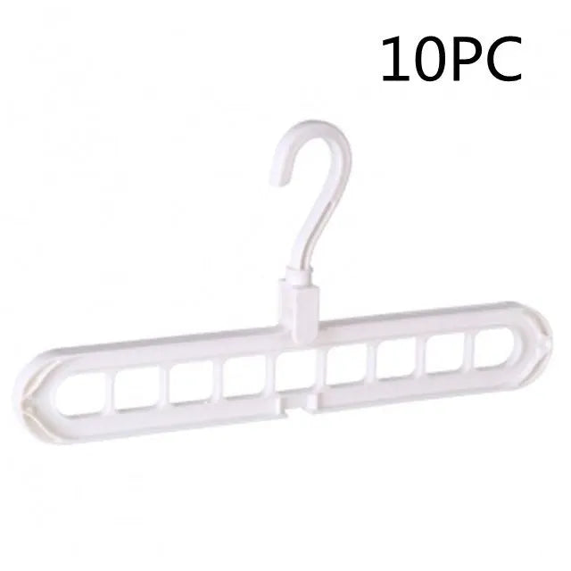 Plastic clothes hanger with rotating hook in assorted colours on white background