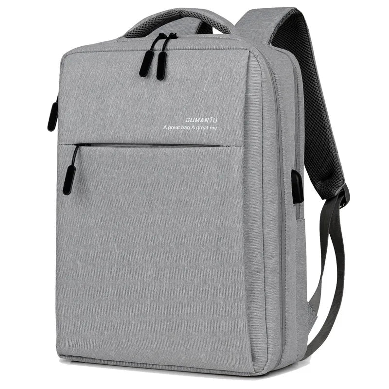 Waterproof rechargeable laptop backpack in black showing shoulders style design with Oxford cloth construction