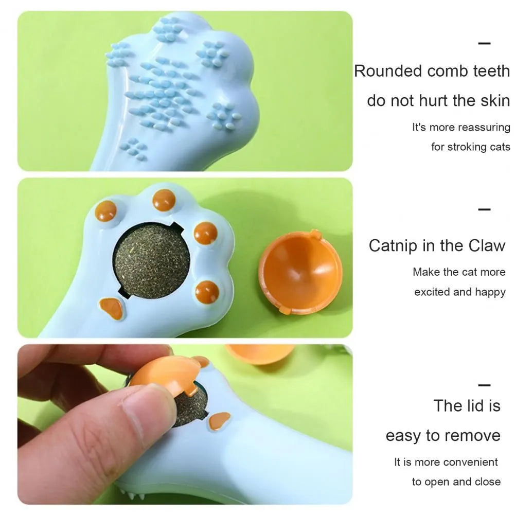Cartoon-designed cat massage comb dental cleaning toy with catnip compartment
