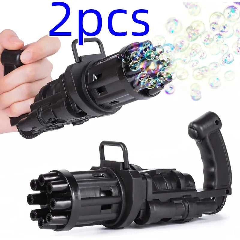 Children's bubble machine gun toy in pink, gold or black with battery compartment and trigger operation