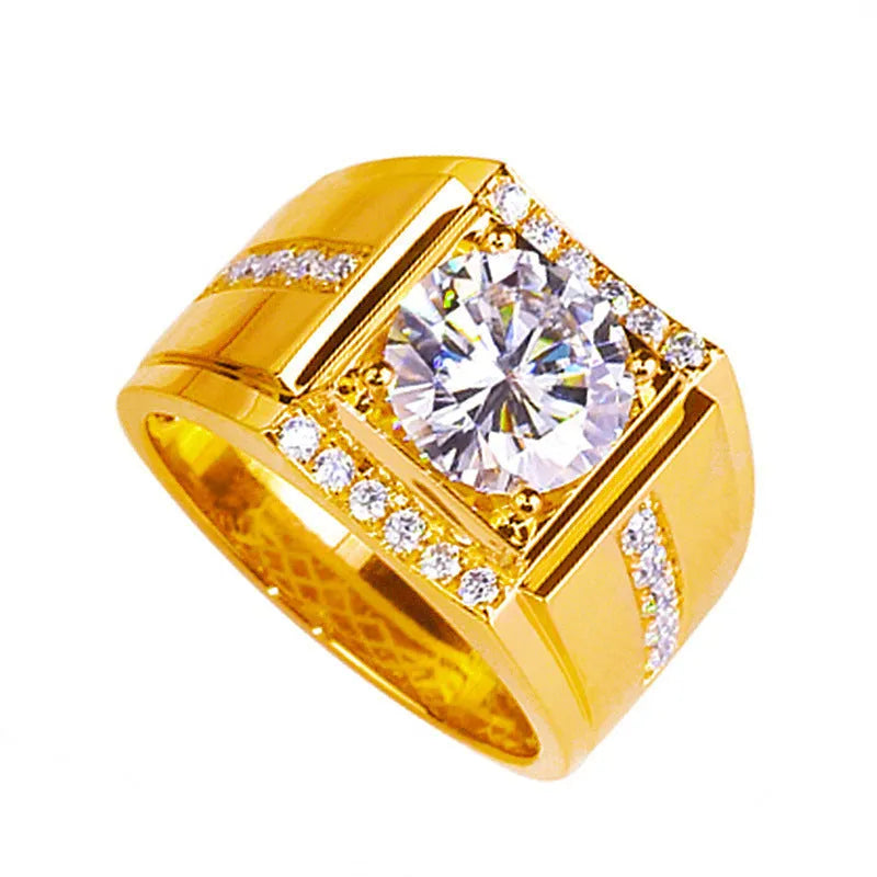 Men's adjustable imitation moissanite ring in electroplated copper with geometric diamond design