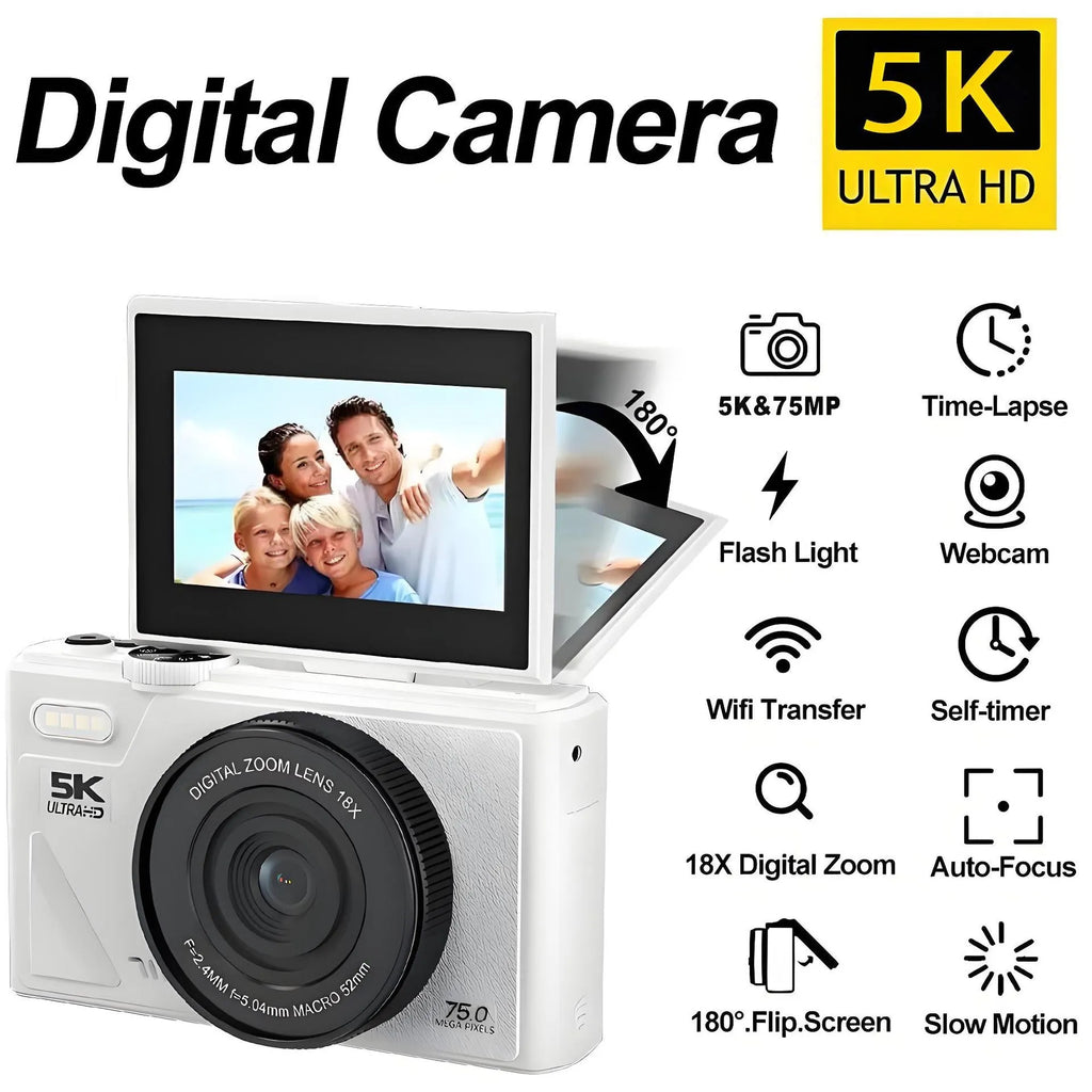 CCD HD digital camera with WiFi transmission in black, shown from front angle, compact plastic body
