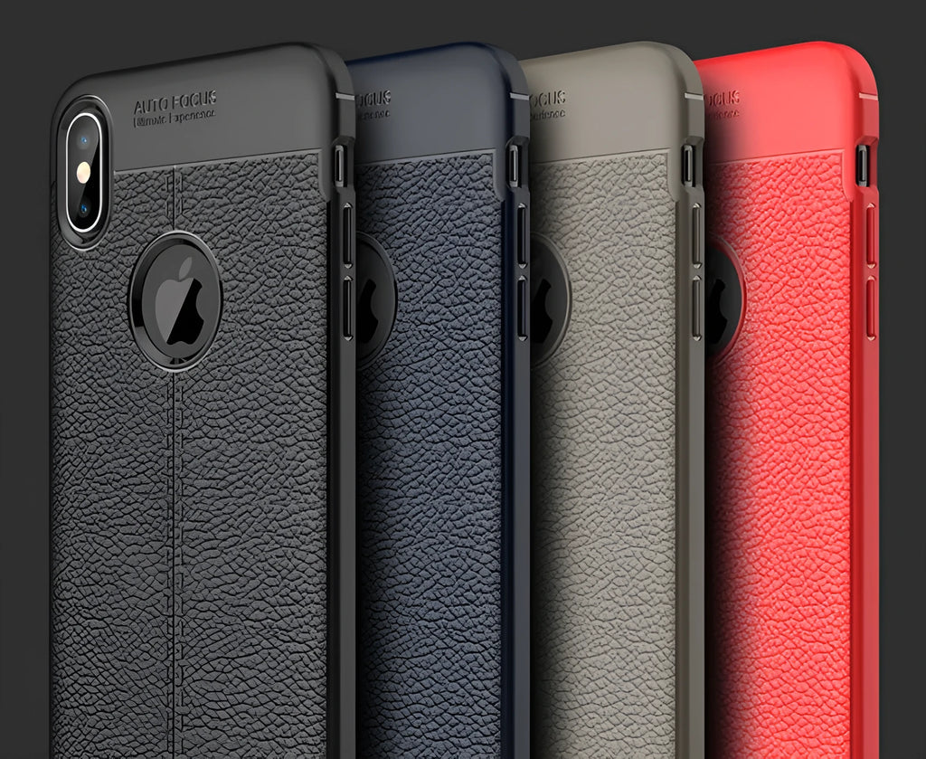 WeFor black PU leather texture slim silicone case for OnePlus 6 mobile phone on a table
