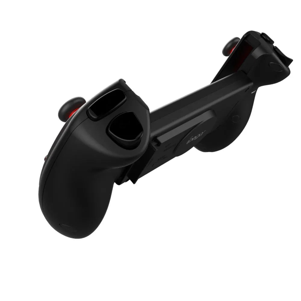 Red telescopic gamepad controller with USB cable showing expanded phone holder