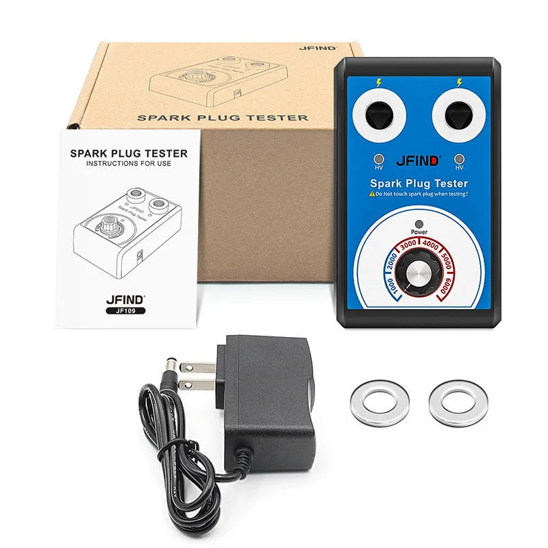 Car double-hole plug ignition system detector diagnostic tool on a workshop bench